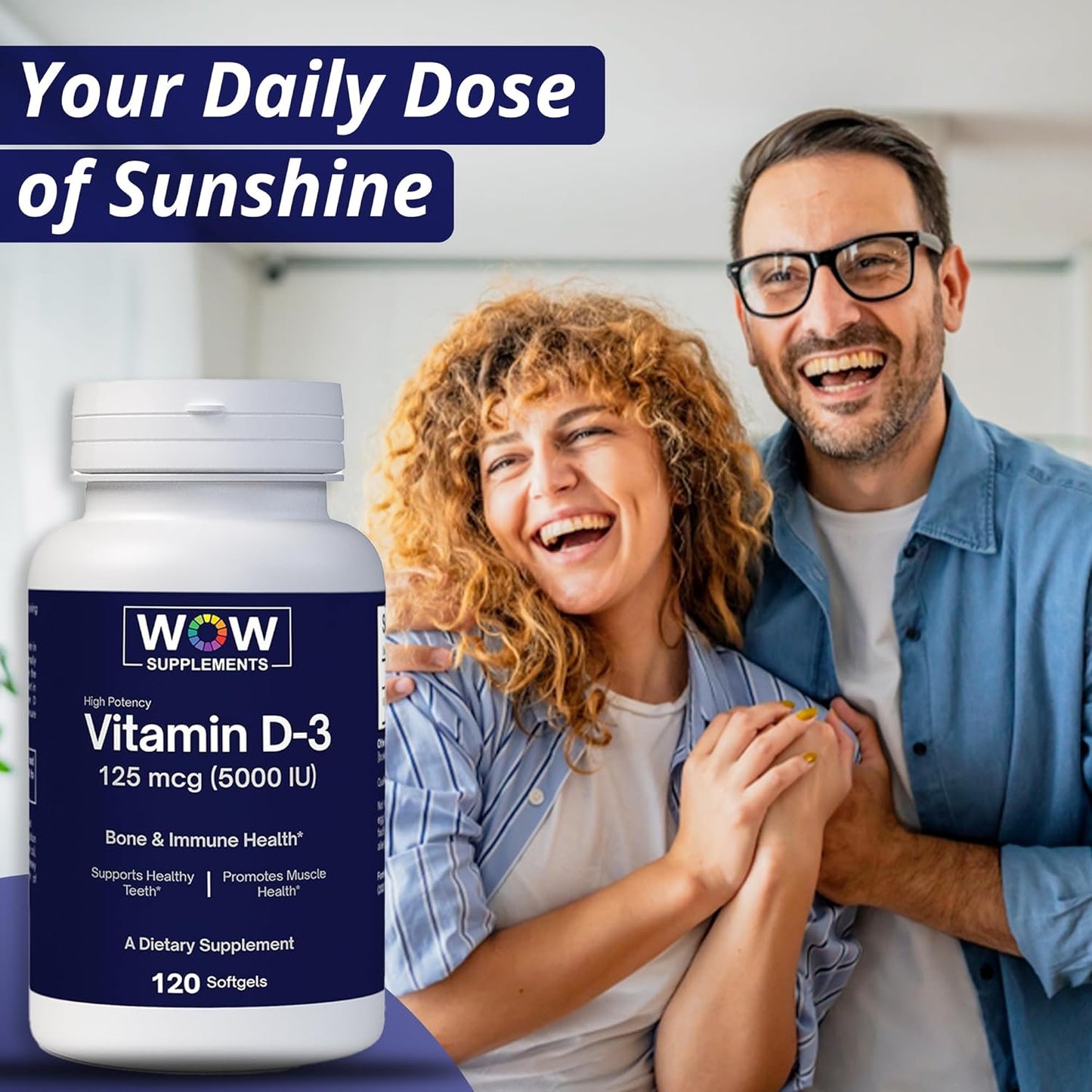 Vitamin D3 5000 IU (125mcg) Softgels – Bone & Immune Support - 120 Count | WOW Supplements