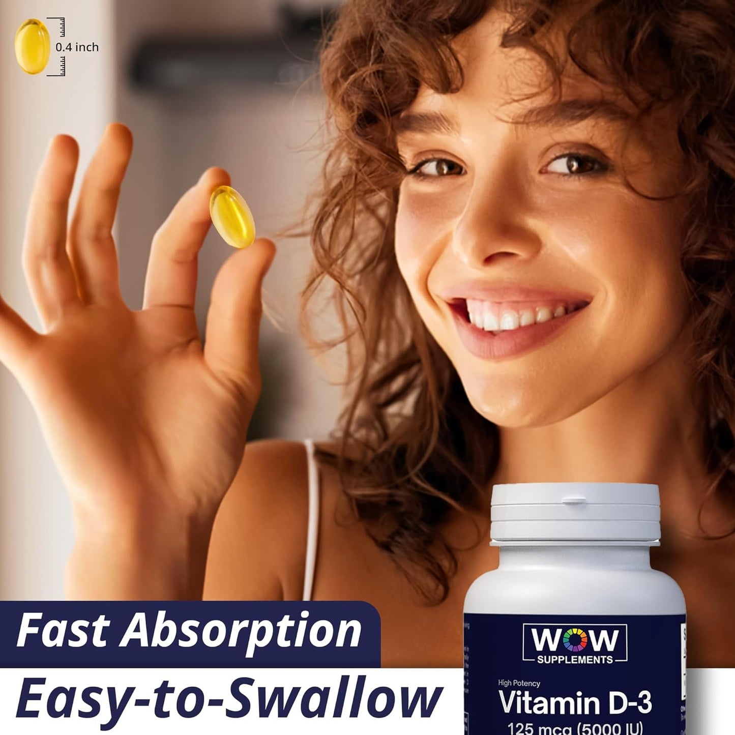 Vitamin D3 5000 IU (125mcg) Softgels – Bone & Immune Support - 120 Count | WOW Supplements