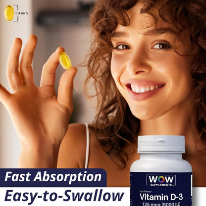 Vitamin D3 5000 IU (125mcg) Softgels – Bone & Immune Support - 120 Count | WOW Supplements