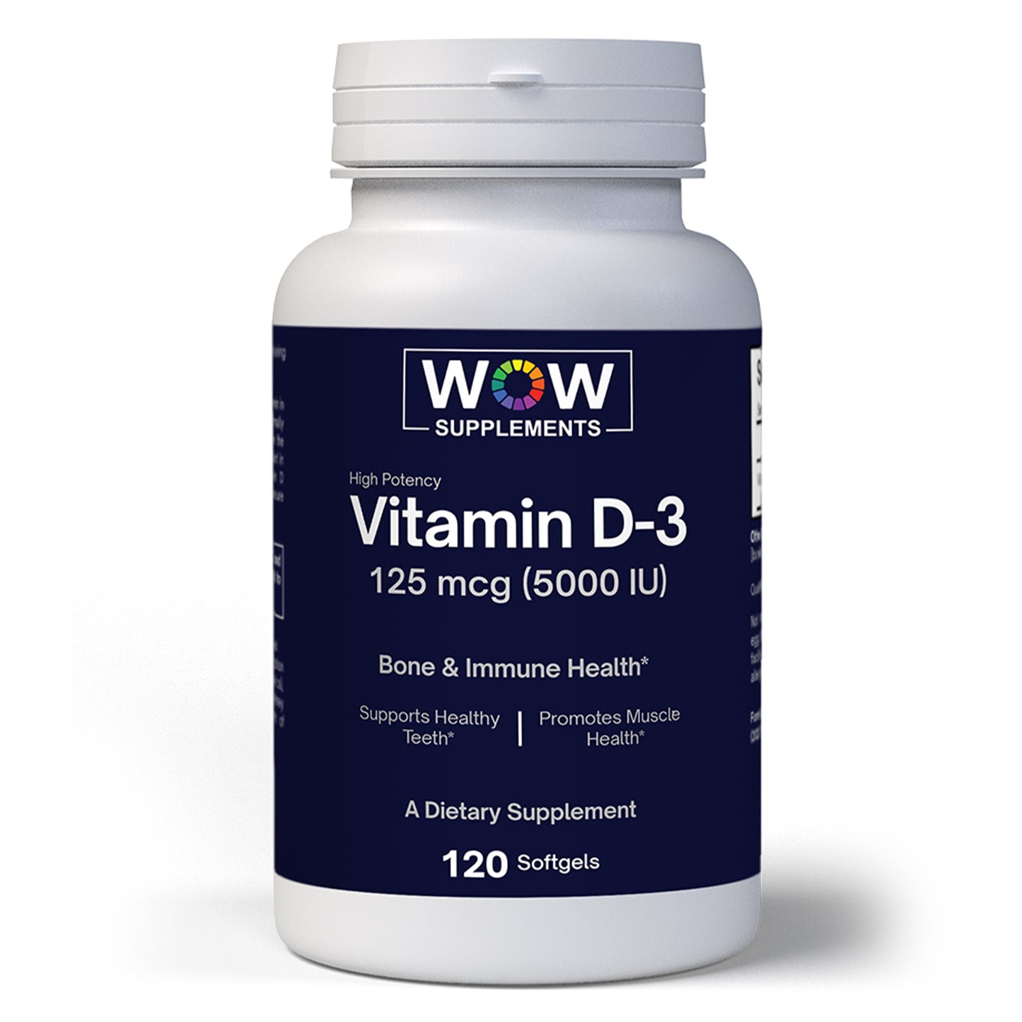 Vitamin D3 5000 IU (125mcg) Softgels – Bone & Immune Support - 120 Count | WOW Supplements